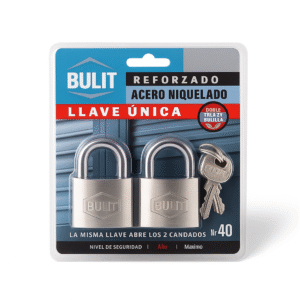 2 Candados Hermanados Reforzados de Acero Niquelado 40mm + 4 Llaves - Bulit