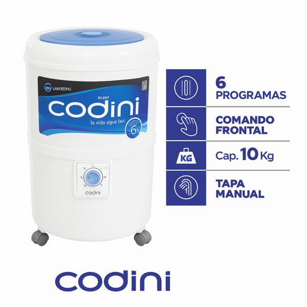 Lavarropas Semiautomático Codini Silent Carga Superior - Comando Frontal 4051 - 10 Kg