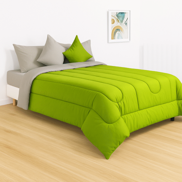 Paris Blanco Basic Acolchado Reversible Verde 1 1/2 Plaza