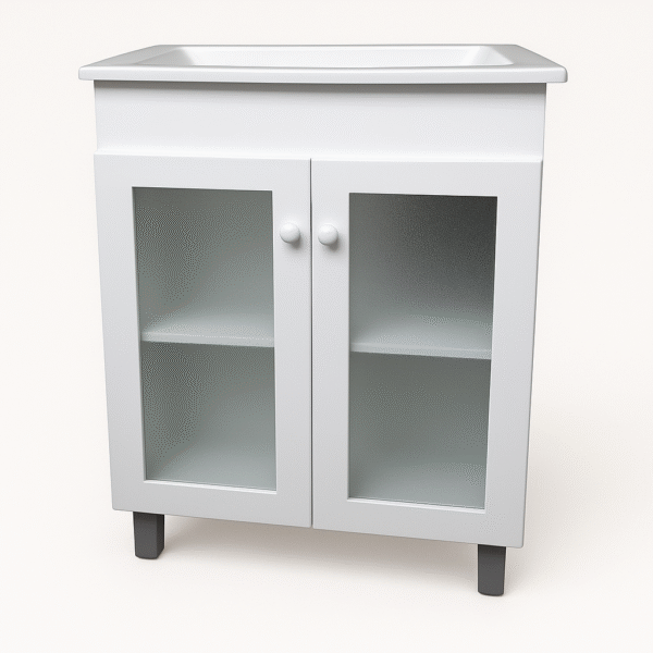 Vanitory Blanco Laqueado con Mesada (Puertas con Vidrio)